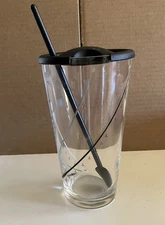 Italian Glass Martini Cocktail Mixer Carafe Lid & Spoon Measuring Lines NEW COND