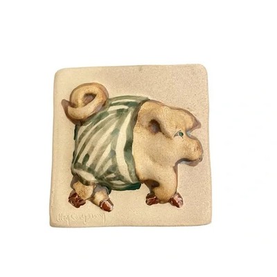 Hoganas Keramik Sweden Vintage Ceramic Relief Pig Tile Wall Hanging Art