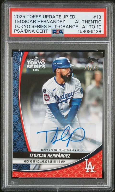 2025 ORANGE #13 TEOSCAR HERNANDEZ 11/25 PSA AUTHENTIC AUTO 10