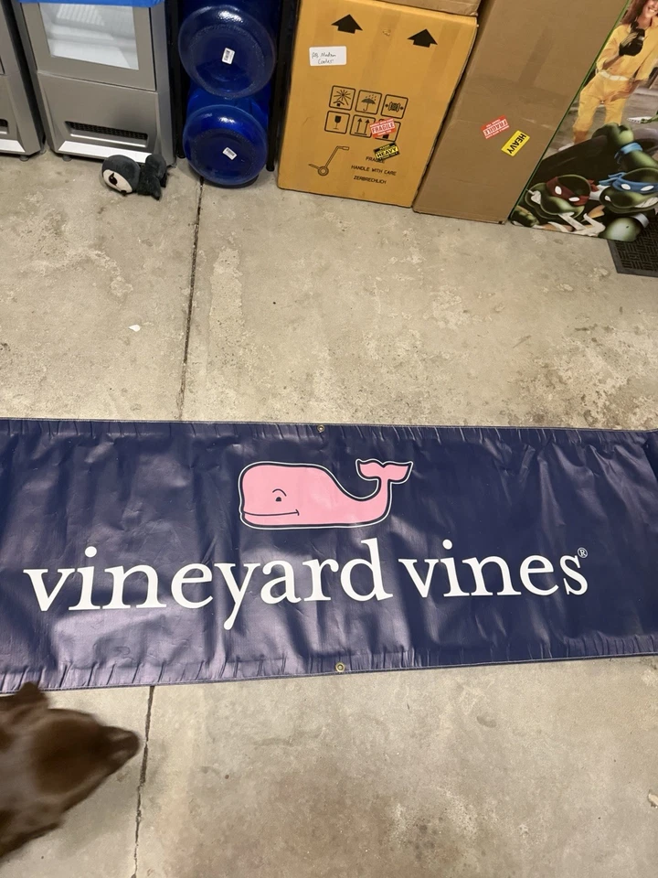 Vintage Vineyard Vines Large Banner - Navy w/ Pink Whale - 85.5” x 25.5” - Image 3 of 4