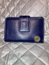 Vtg FOSSIL Womens Leather Snap-over Wallet Billfold UNC TarHeels Logo Blue NWOT