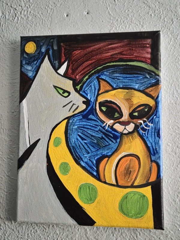 Cat Abstract Painting On 11x14 Canvas Acrylic Painting Cat Wall Decor