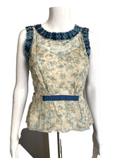 NWT LOUIS VUITTON FR-36 100% Silk Tweed Floral Sleeveless Blouse Bow Top