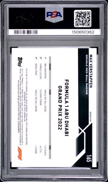 Max Verstappen 2023 Topps Chrome F1 REFRACTOR #165 PSA 10 GEM MT view 2