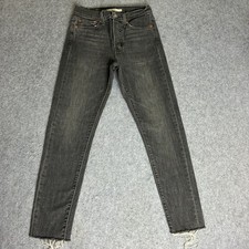 Levis Wedgie Skinny Jeans Womens 26x26 Button Fly Faded Black Raw Hem Denim Y2K