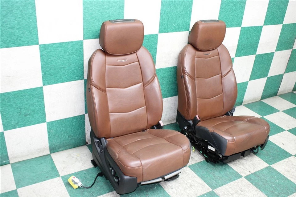 *WEAR* 16' ESCALADE DVD Brown Vecchio Leather Heat Cool Front Bucket Seats Pair Foto 3 de 4