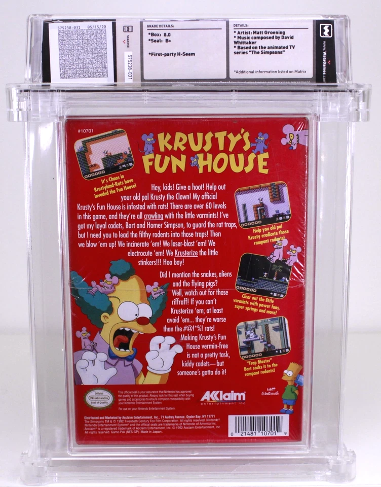 The Simpsons Krusty's Fun House Nintendo NES New 1992 Factory Sealed WATA 8.0 B+ - Image 2 of 3