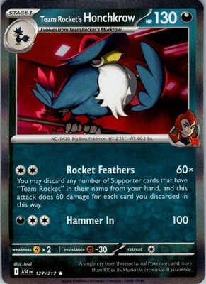 TEAM ROCKET'S HONCHKROW 127/217 R ME: ASCENDED HEROES POKEMON NM/M