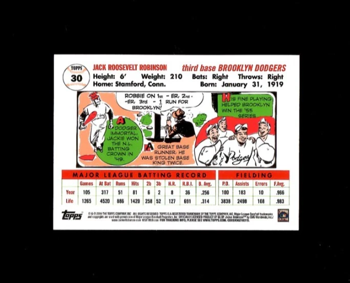 2010 Topps Cards Your Mom Threw Out CYMTO Original Back JACKIE ROBINSON 1956 #30 - Image 2 of 2