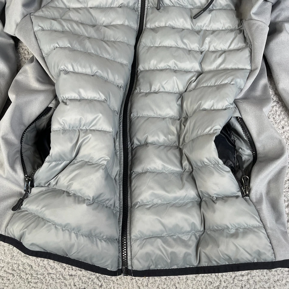 32 Degrees Heat Hoodie Puffer Jacket Mens Medium Gray Full Zip Mock Neck Nylon - Image 4 of 4