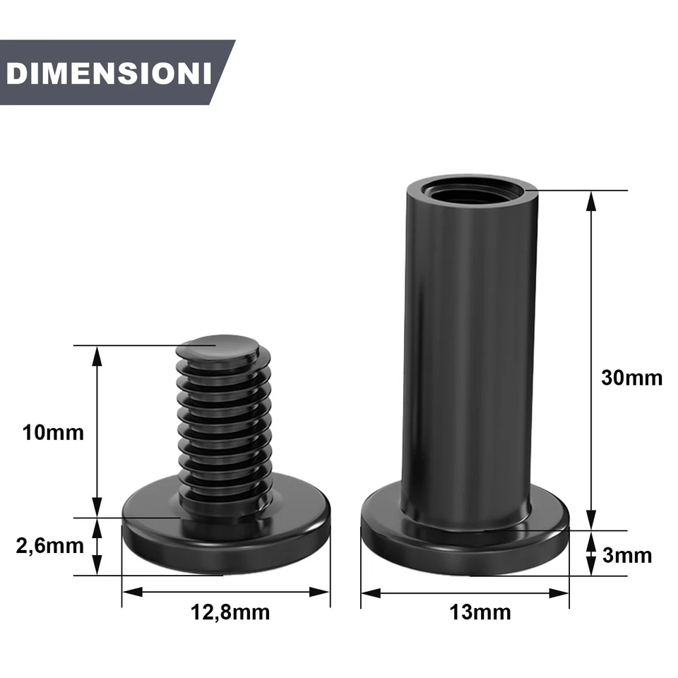 20 Viti di Collegamento M6 x 30 mm, Viti per Mobili, Dado a Manicotto M6, Vit... - Immagine 2 di 4