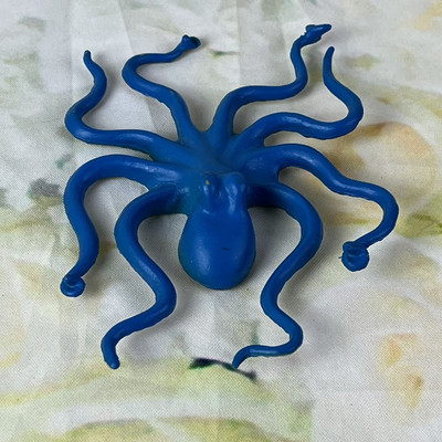 Blue Hard Plastic Toy Octopus 5 inches Long Vintage Solid Unbranded