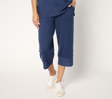 Cuddl Duds Women's Pants Sz S Flexwear with Eyelet Cropped Pant Blue A676559