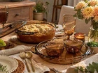 Vintage Pyrex Amber Glass Casserole w/ Lid + Serving Dish + Bowls Set Brown Smkd