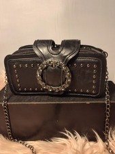 Black Faux Leather Crossbody Purse With Rhinestone Snap Closure