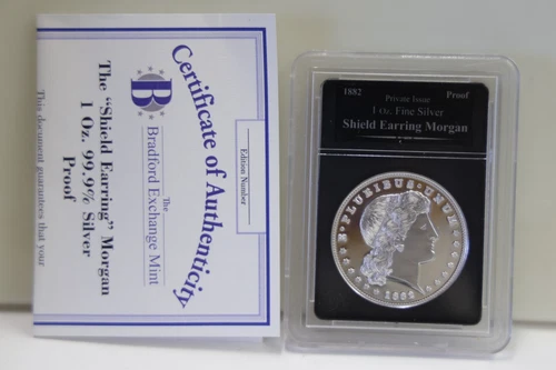 1 oz Proof Silver .999 1 oz Coin "Shield Earring" Morgan Box/Coa