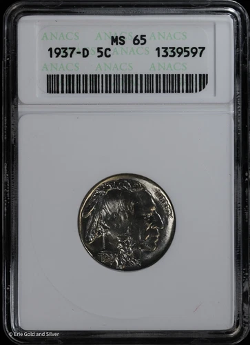 1937-D 5c Indian Head Buffalo Nickel ANACS MS 65