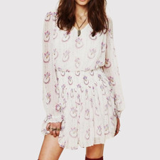Free People Mini Dress Beige Wild Horses Dreamcatcher V Neck Smocked Medium