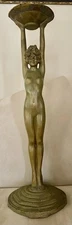 Art Deco Bronze Nude Ashtray Stand 25” — Frankart Style Smoking Stand 1930