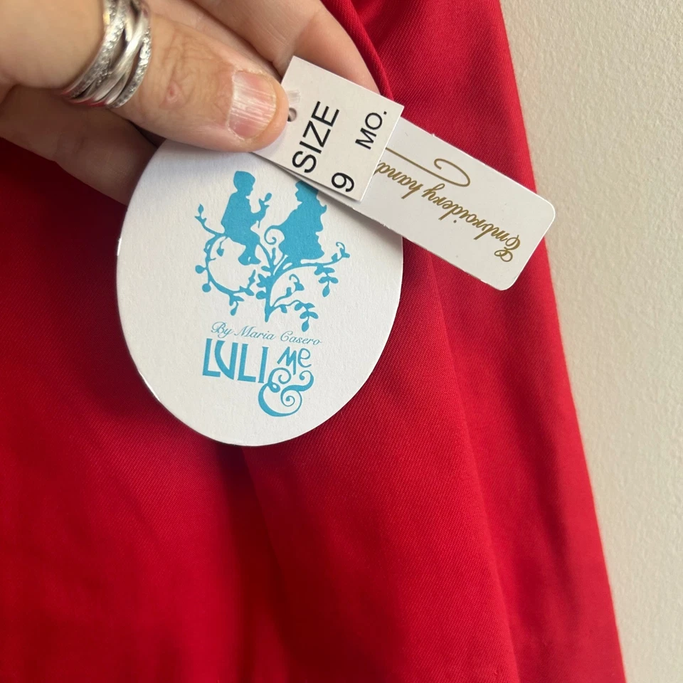 Luli & Me красный со сборками праздничное платье Bloomers капот комплект Baby девочки размер 9 месяцев - Изображение 4 из 4