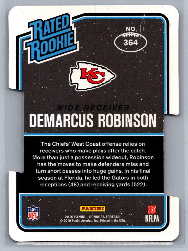 Demarcus Robinson 2016 Donruss Press Proofs Silver Die Cut #/75 #364 Chiefs RC - Image 2 of 2