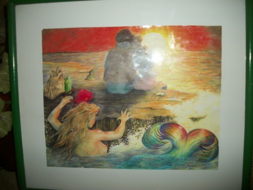 Meerjungfrau Paar bei Sonnenuntergang, Meeresdieb, gerahmter Kunstdruck von R. Elaine Holm - Bild 2 von 4