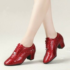 Women Cowhide Latin Dance Shoes Indoor Rumba Salsa Shoes Soft Non-slip Black Red