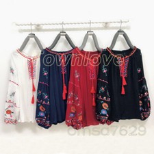 Women's Ukrainian Embroidered Blouse Cotton Linen Shirts Vyshyvanka Ethnic Tops