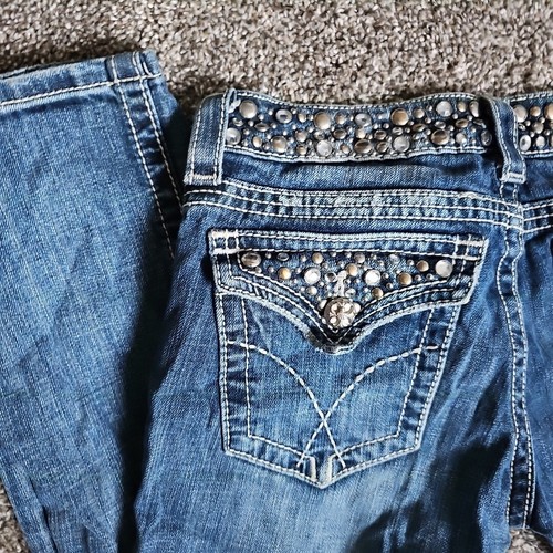 Miss Me Size 28 Jeans JP4288-5 Boot Cut Blue Wash Denim With Gems & Studs - Picture 2 of 13