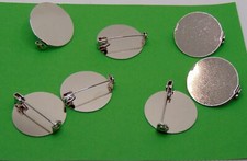 Metal Round Pin Back 1" disc (25mm) Blank Pad Findings Plain Silver  Flat Pad
