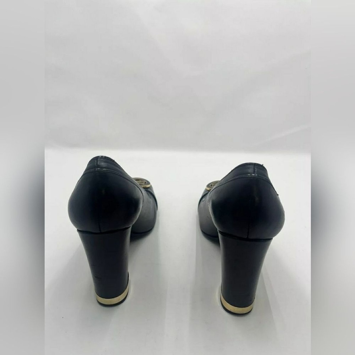 Tory Burch Designer Dewie Black Leather Pump Heel Women Size 8.5 View 3