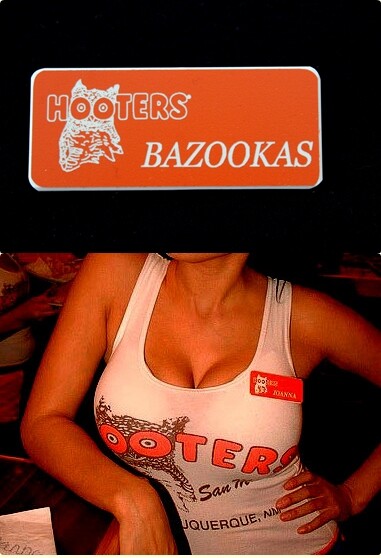 Hooters Girl Uniform Bazookas Name Tag Halloween Costume Pin Badge Accessory 