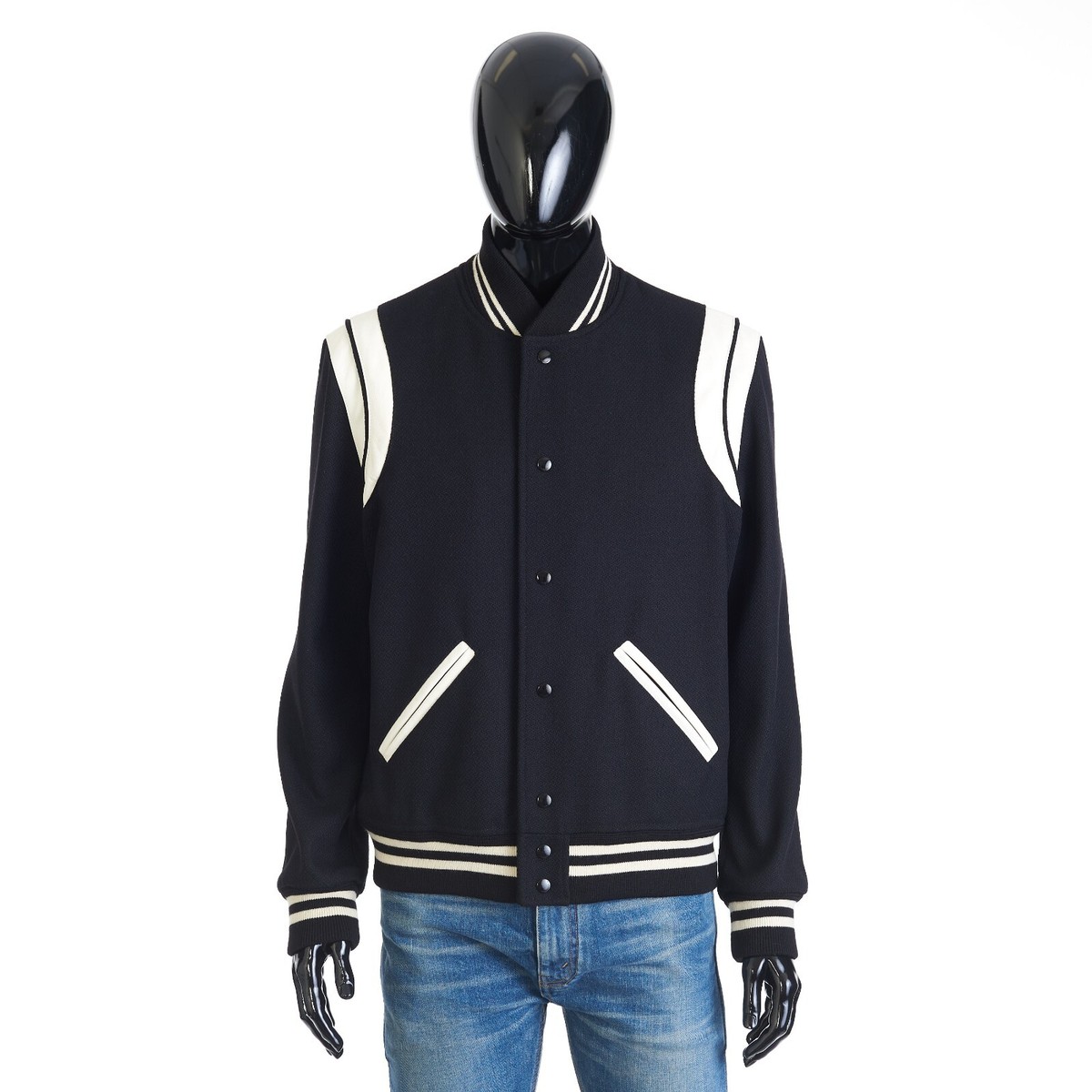 SAINT LAURENT PARIS 2690$ Teddy Jacket In Black Wool & White