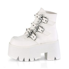 DEMONIA Ashes 55 Blanco Mate Murciélago 3.5" Plataforma Tacón Combate Gótico Punk Botas NY