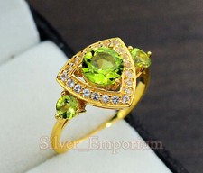 925 Sterling Silver Natural Green Peridot 7MM Round August Birthstone Women Ring