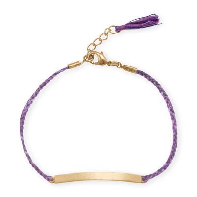 18k Yellow Gold Plated Braided Lilac Bar Tassel Bracelet 7'' + .5'' Inch Extender