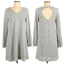 Chelsea & Violet Sweater Dress M Gray Shift Marl Knit Keyhole Cutout Ladder Lace