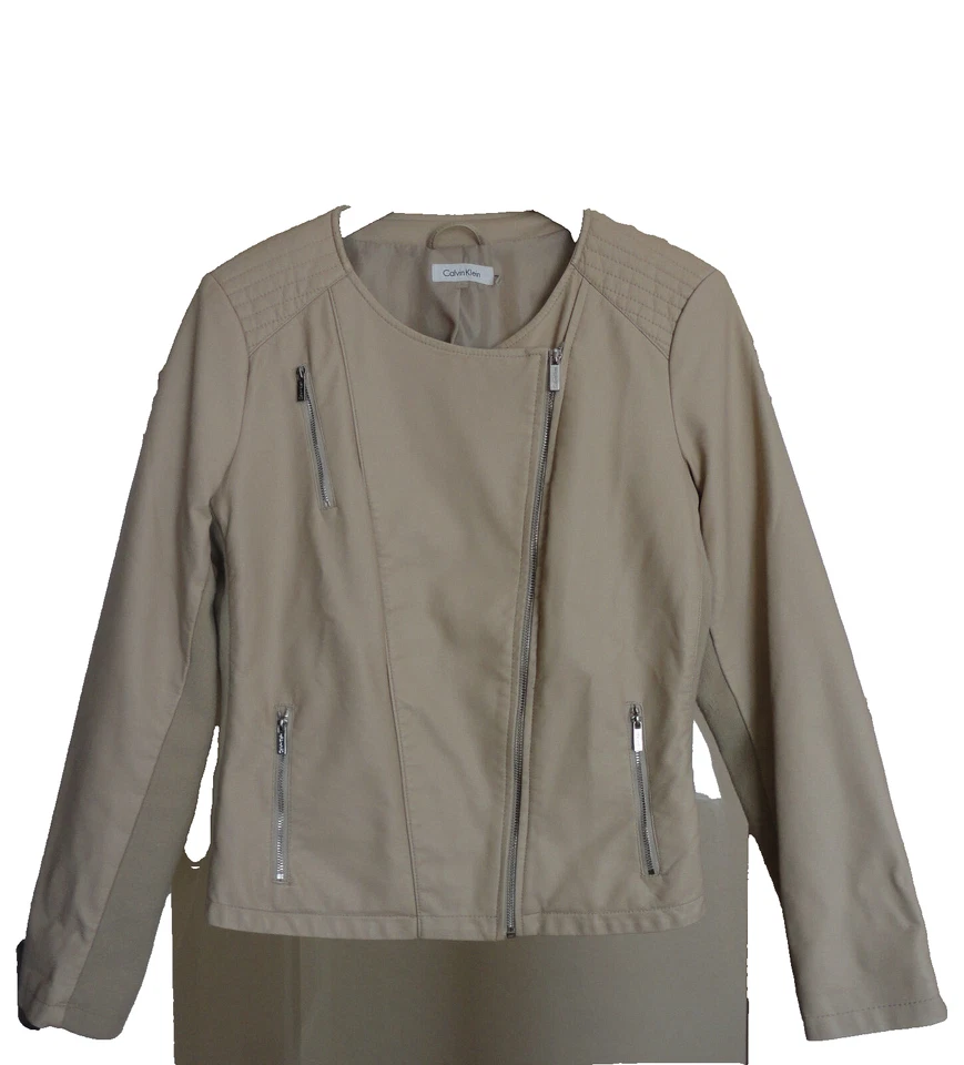 Chaqueta Moto Calvin Klein Grande Beige Crema ¡Hermosa! Foto 2 de 4