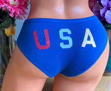 Victoria's Secret Small USA BUTT Blue Signature Waist Cotton Bikini Panties NEW