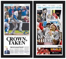 Kansas City Royals & Chiefs Newspaper SET Framed in Black Wood 14x25 Each