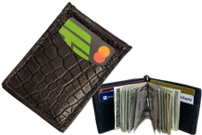 Black Alligator Bifold Slim Profile Wallet With Money Clip