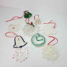 Set of 10 Vintage Handcrafted Crochet Lace Doily Knit Beaded Christmas Ornaments