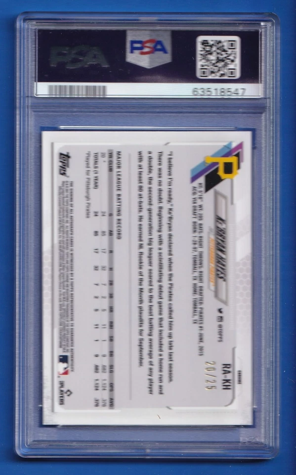 2021 Topps Chrome Sapphire Ke'Bryan Hayes Orange Refractor RC Auto #d/25 PSA 10 - Image 2 of 2
