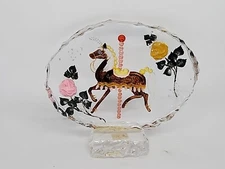 Vintage Carousel Horse Lucite Acrylic Reverse Hand Painted Piece Sculpture