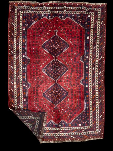 Handknotted Red Blue Black Diamond Star Persian 7X10 Shi-raz Caucasian 100% wool