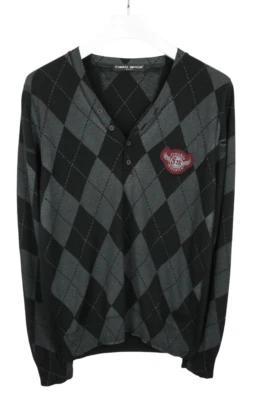 Frankie Morello Pullover Herren M Eng Strick Argyle Muster Geknopft V-Ausschnitt - Bild 1 von 4