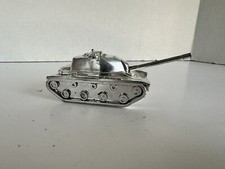 VINTAGE MADE IN JAPAN SILVER CHROME PLATIC WIND-UP TOY ARMY TANK Not Working