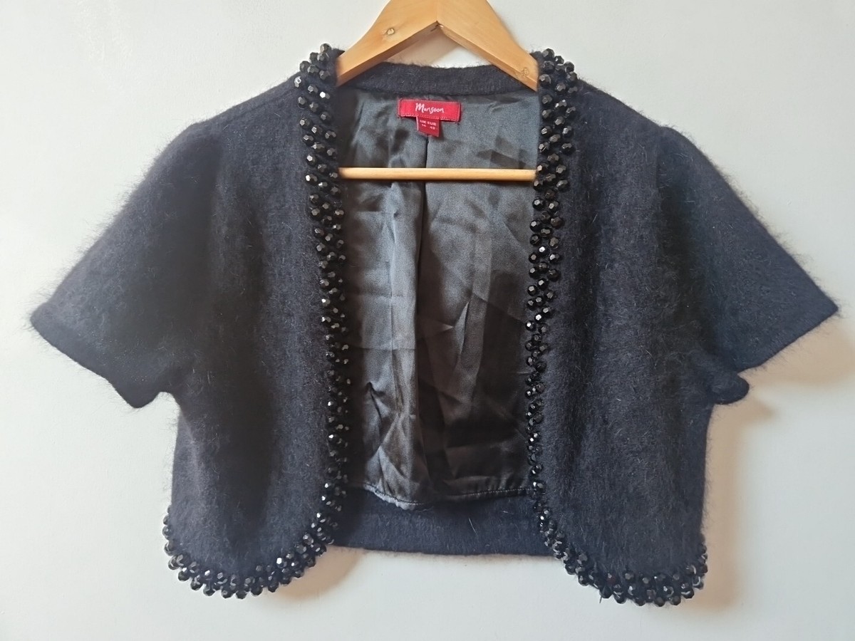 Monsoon Angora Blend Fluffy Cropped Bead Edge Bolero Cardigan Size
