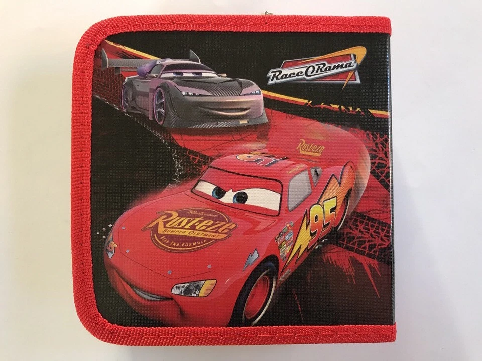 Estuche de almacenamiento organizador de 24 CD DVD AUTOS McQueen & Friends rojo nuevo con etiquetas N Foto 4 de 4