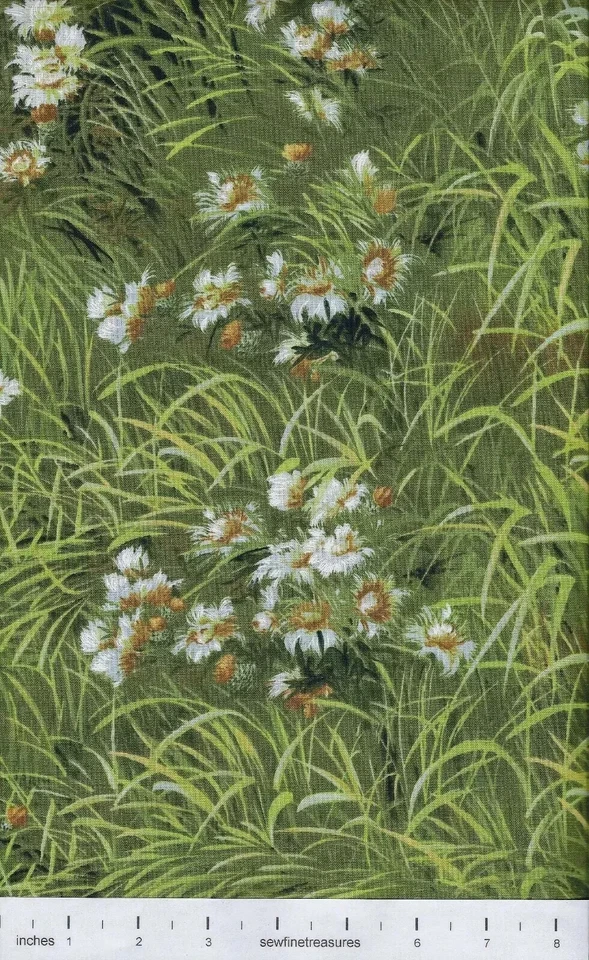 Daisies Meadow Grass Daisy Tiger Group Exclusively Quilters Fabric By FQ 1/4 YD - Image 3 of 4